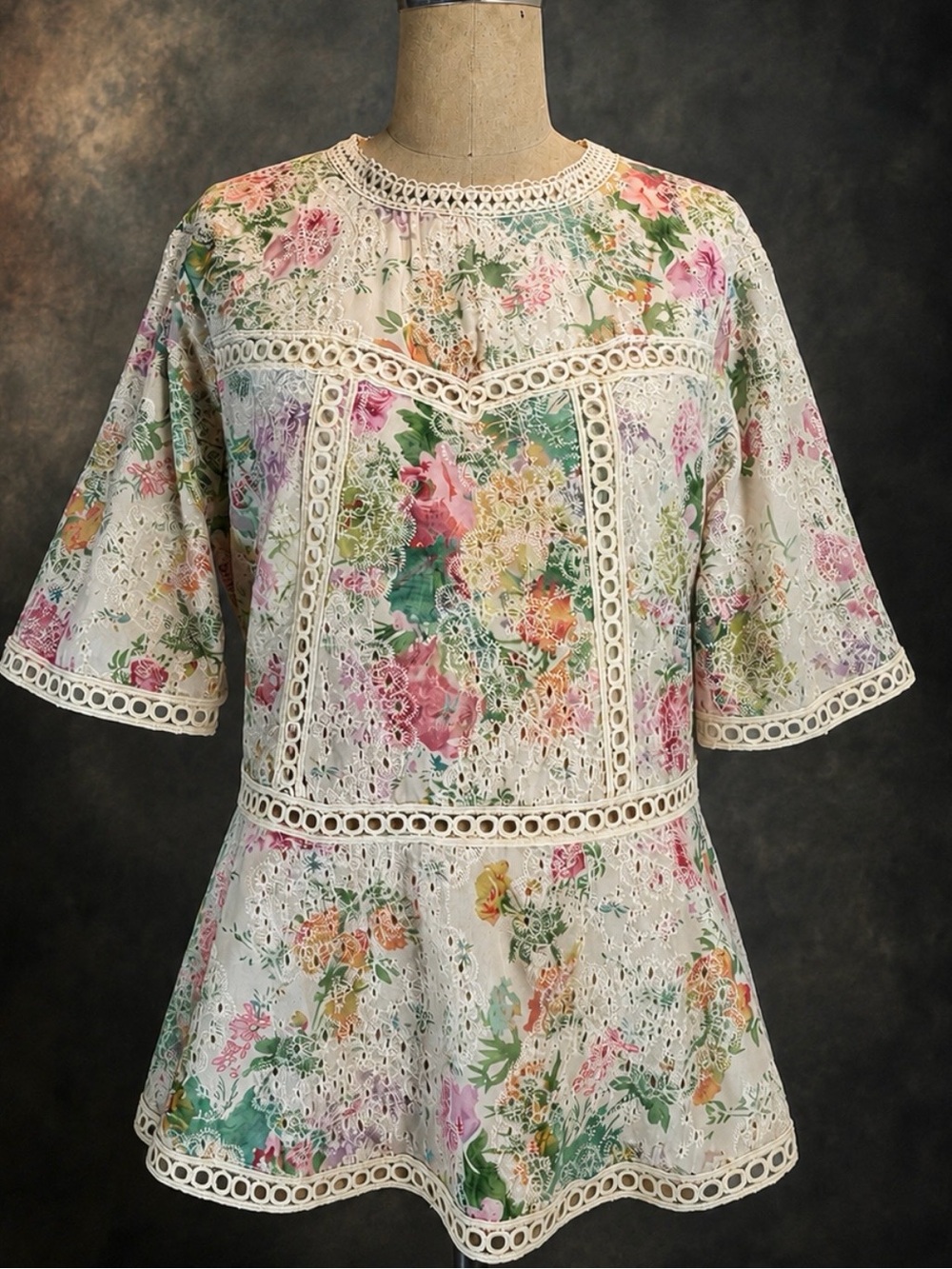 Victorian floral peplum ruffle lace top crochet eyelet lace short sleeve cottage